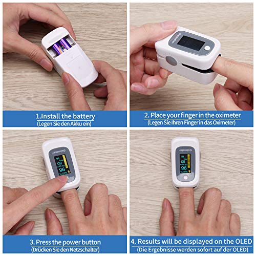 Pulsioximetro, Oximetro, Oximetro dedo con alarma, medidor de oxigeno en sangre con monitor de frecuencia cardíaca simple, medidor saturacion oxigeno con pantalla LED de lectura digital portátil