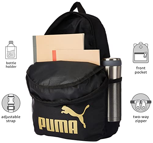 PUMA Phase Backpack Mochilla, Unisex Adulto, Black/Golden Logo, OSFA