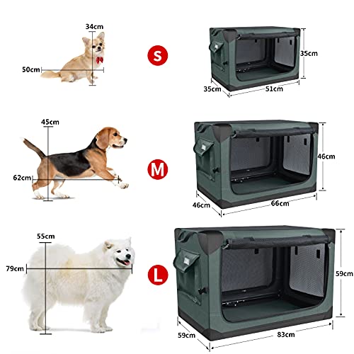 PUPPY KITTY Transportín para Perros Gatos, Jaula de Transporte para Mascotas Plegable, Transportadoras de viaje transpirable para perros medianos, caja de coche para dos gatos, 66 × 46 × 46 cm, Oliva.