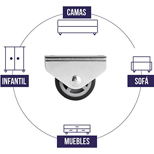 QC-LOY25M4 4 Ruedas para mueble (cama) sin freno con tornillos incluidos. Silenciosa. Cojinete Liso (25)