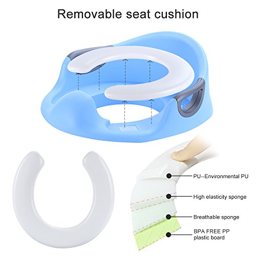 QHYK Asientos Inodoro para Niños, Reductor de WC para Bebé, Asientos con cojín suave, reposabrazos, protección contra salpicaduras, diseño antideslizante, Ayuda para aprender a ir al baño (azul)