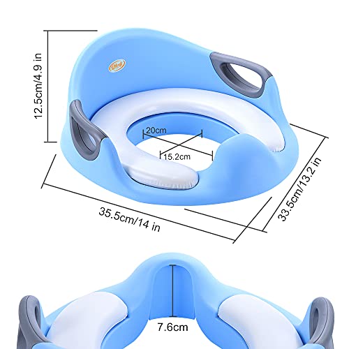 QHYK Asientos Inodoro para Niños, Reductor de WC para Bebé, Asientos con cojín suave, reposabrazos, protección contra salpicaduras, diseño antideslizante, Ayuda para aprender a ir al baño (azul)