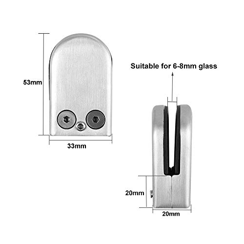 QitinDasen 10Pcs Profesional Abrazaderas de Vidrio, 6～8mm S Tamaño 304 Acero Inoxidable Abrazadera de Cristal, Soporte de Vidrio Ajustable Parte Trasera Plana, para Escalera Barandilla