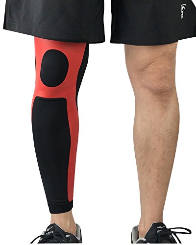 Qitun Calcetines de Compresion de Pierna Completa,Elástica Transpirable Como Leg Warmers/Accesorio de Ciclismo.(Envoltura única) Rojo M