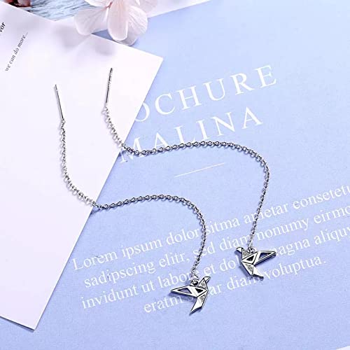 QiuYueShangMao Pendientes de Gota de grúa de Papel Simple de Plata de Ley 925 para Mujer, joyería Elegante de Moda para el oído, Regalo de Pareja Decoración navideña de Fiesta Regalos para Mujeres