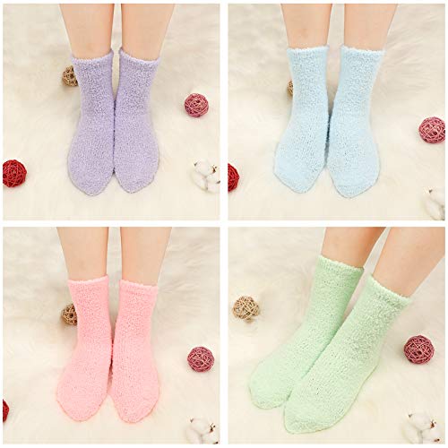 QKURT 5 pares de calcetines mullidos, calcetines de invierno con zapatillas, calcetines de cama difusos, calcetines cómodos para dormir, calcetines cálidos, calcetines de casa para mujeres y niñas