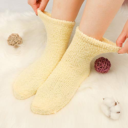 QKURT 5 pares de calcetines mullidos, calcetines de invierno con zapatillas, calcetines de cama difusos, calcetines cómodos para dormir, calcetines cálidos, calcetines de casa para mujeres y niñas