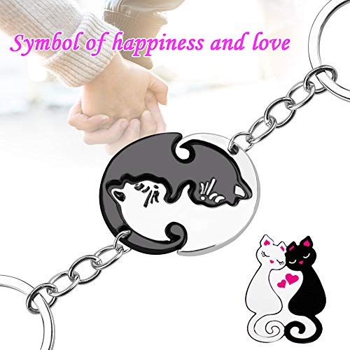 QUCUMER Par de Llaveros Dobles para Parejas Llavero Gatos Yin Yang Llaveros para Novios Llaveros de Amor y Amistad Llaveros Dia de Los Enamorados Llavero para Dos para El 14 de Febrero para Compartir