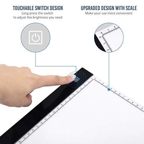 Queta Tableta de dibujo LED A4, luminosa, con 3 niveles de regulación de brillo, con cable USB, muy adecuado para diseñar, dibujar y esbozar animaciones.