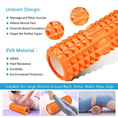 Qveetry Foam Roller, 6 en 1 Rodillo Masaje Muscular con Palos de Masaje, Bolas de Masaje, Bandas de Resistencia para Masaje Muscular, Punto de activación, Rodillo de Yoga Pilates