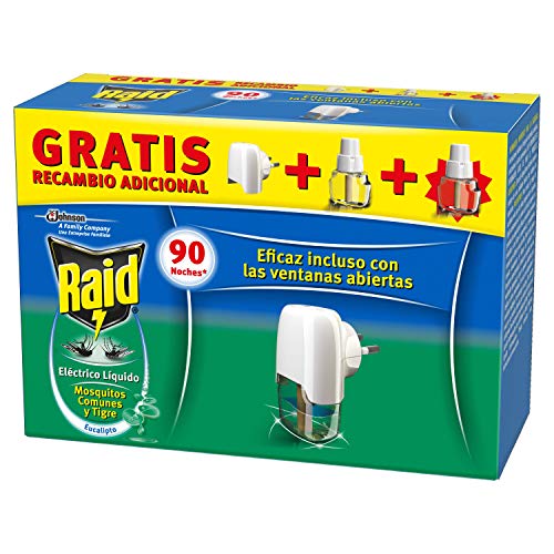 Raid - Difusor Eléctrico Anti Mosquitos com unes y Tigre Aroma com Aplicador y 2 Recâmbios, Blanco, Eucalipto