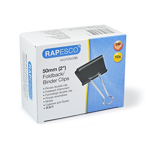 Rapesco FBC500B1 Pinzas/Clips de 50 mm - Capacidad de hasta 240 Hojas - Negro