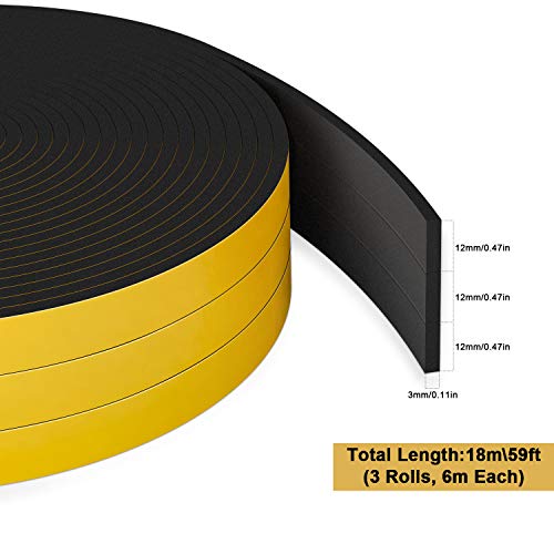 RATEL Tira de Sellado Junta 12 mm (W) * 3 mm (H) * 18 m (L) con Tijeras * 1, Tiras de Sellado Autoadhesivas Prova di collisione y Aislamiento Acústico para Grietas y Espacios (Negro)