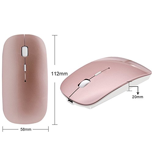 Ratón Bluetooth recargable delgado - Ratón óptico inalámbrico recargable inalámbrico Tsmine para portátil, PC, ordenador portátil, tableta Windows / Android (NO para iPhone o iPad) -Rose Gold