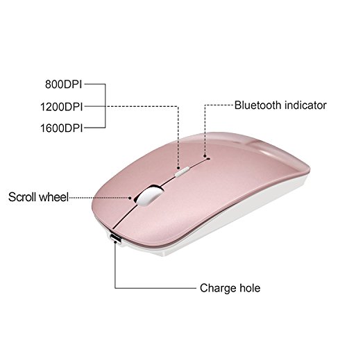 Ratón Bluetooth recargable delgado - Ratón óptico inalámbrico recargable inalámbrico Tsmine para portátil, PC, ordenador portátil, tableta Windows / Android (NO para iPhone o iPad) -Rose Gold