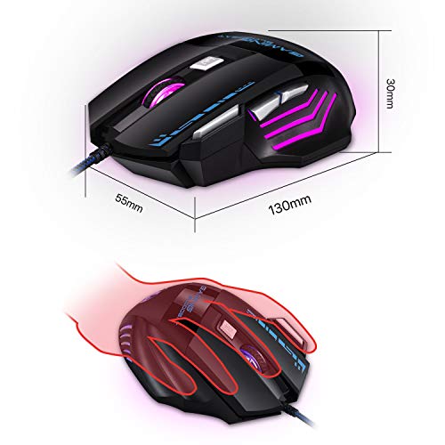 Ratón Gaming, iAmotus Ratón para Juegos 7200 dpi Ajustable Gaming Mouse Óptico con Cable y 7 Botón, Ratón Ergonómico Retroiluminación RGB para Windows Vista/ Linux/ Mac OS/ PC/ Computadora Portátil