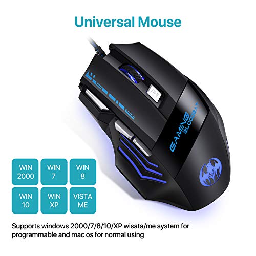 Ratón Gaming, iAmotus Ratón para Juegos 7200 dpi Ajustable Gaming Mouse Óptico con Cable y 7 Botón, Ratón Ergonómico Retroiluminación RGB para Windows Vista/ Linux/ Mac OS/ PC/ Computadora Portátil