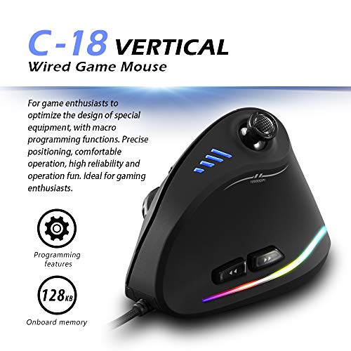 Ratón vertical para juegos con cable con balancín, 11 botones programables, 10000 DPI ajustable, para juegos de PC FPS, MAC, USB, negro