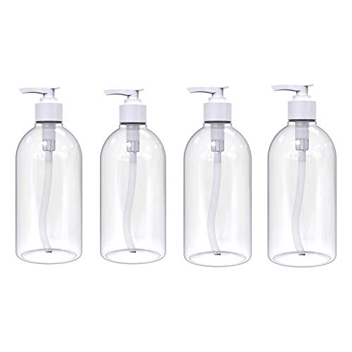 Rc Ocio Pack 4 Botes vacios 500 ml para Rellenar Gel hidroalcoholico 500 ml/Bote de plastico Recargable dosificador para jabon, geles y Todo Tipo de liquidos. Frascos dispensadores para baño