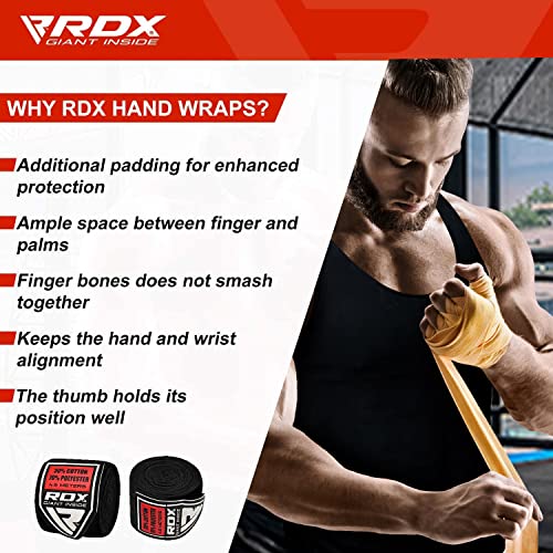 RDX Vendas Boxeo Guantes Interiores, 4,5 Metros 180 Pulgadas Elástico Correa de Muñeca Soporte Cinta, Vendaje Envolturas Protector, Muay Thai MMA Kick Boxing Artes Marciales Wraps, Pack de Tres Pares