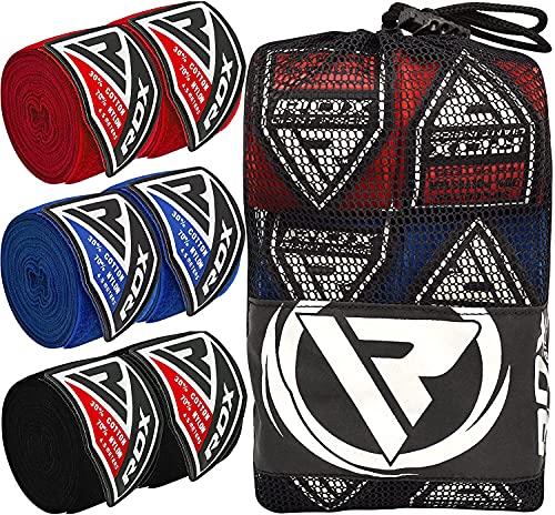 RDX Vendas Boxeo Guantes Interiores, 4,5 Metros 180 Pulgadas Elástico Correa de Muñeca Soporte Cinta, Vendaje Envolturas Protector, Muay Thai MMA Kick Boxing Artes Marciales Wraps, Pack de Tres Pares