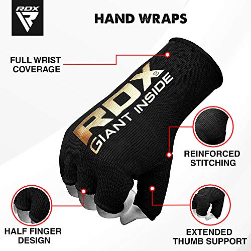 RDX Vendas Boxeo Guantes Interiores, Elástico Cinta Mano Muñeca Soporte, Vendaje Envolturas Protector Wraps, Muay Thai MMA Kick Boxing Artes Marciales Entrenamiento Puñetazos Gimnasio, Hombre Mujere