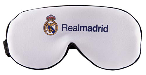 Real Madrid Antifaz para Dormir - Producto Oficial del Equipo, 100% Anti-Luz, con Goma Flexible Ajustable y Tacto Suave