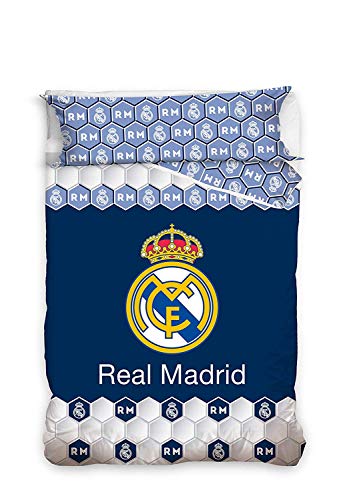 Real Madrid Juego de Cama 2 Pieza. Funda Nórdica + Funda de Almohada. Producto Oficial (150x220cm + 45x110cm) RM182059