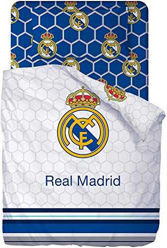 Real Madrid Juego De Sabanas de 3 Piezas Cama 105, Incluye Sábana Bajera, Encimera y Funda de Almohada. RM 182062-105