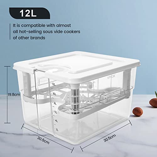 Recipiente Sous Vide 7 en 1 Sous Vide Contenedor con Tapa y Estante Personalizados para Adaptarse a la mayoría de Las Sous Vide Roner Cocina, Multifunción 12L