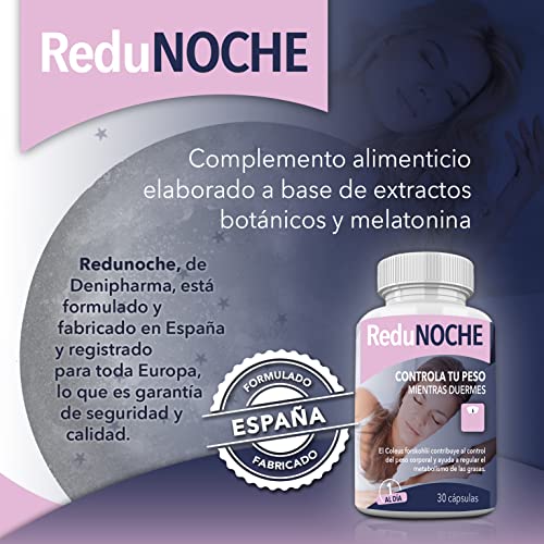 Redunoche - 30 cápsulas - Elimina la grasa mientras duermes - Adelgazante nocturno con Forskolina, Melatonina y Valeriana - Bote con 30 cápsulas - 1 al dia