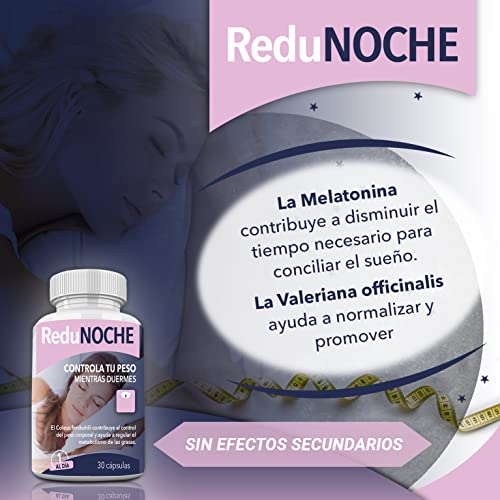 Redunoche - 30 cápsulas - Elimina la grasa mientras duermes - Adelgazante nocturno con Forskolina, Melatonina y Valeriana - Bote con 30 cápsulas - 1 al dia