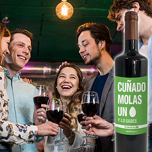 Regalo original. 2 Botellas de vino tinto Cuñado molas un huevo. 75cl.