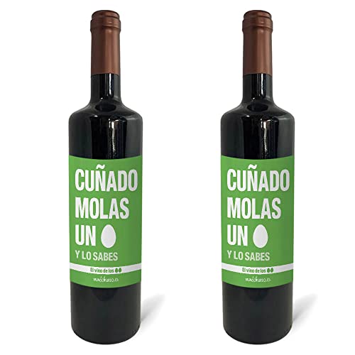 Regalo original. 2 Botellas de vino tinto Cuñado molas un huevo. 75cl.