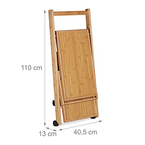 Relaxdays 10022164 Carrito Camarera Plegable con Ruedas, Madera, Marrón, 70 x 40.5 x 65 cm