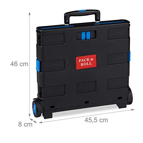 Relaxdays Carrito Compra Plegable, 2 Ruedas, Caja Transporte, hasta 35 kg, 98 x 45,5 x 37 cm, Plástico-Aluminio, Azul