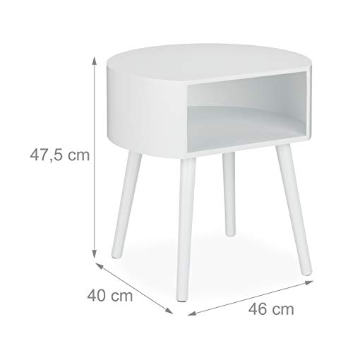 Relaxdays Mesa Auxiliar Redonda, Mesita de Noche con Compartimento Abierto, DM-Madera, 1 Ud, 47,5 x 46 x 40 cm, Blanco