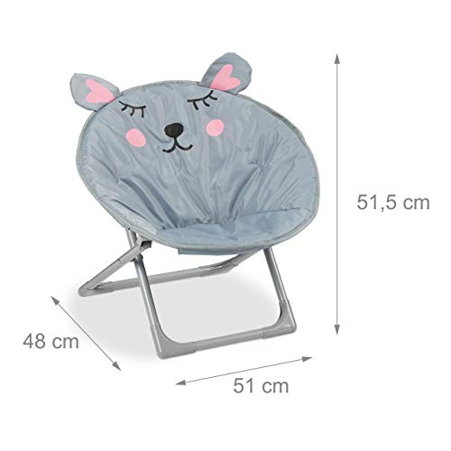 Relaxdays Silla de Acampada Infantil, Ratón, Plegable, Unisex, Interior & Exterior, 51,5 x 51 x 48 cm, 1 Ud, Gris, Poliéster-Hierro