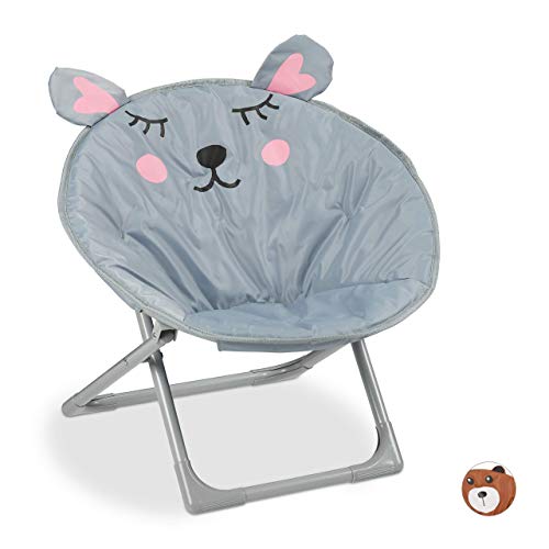 Relaxdays Silla de Acampada Infantil, Ratón, Plegable, Unisex, Interior & Exterior, 51,5 x 51 x 48 cm, 1 Ud, Gris, Poliéster-Hierro