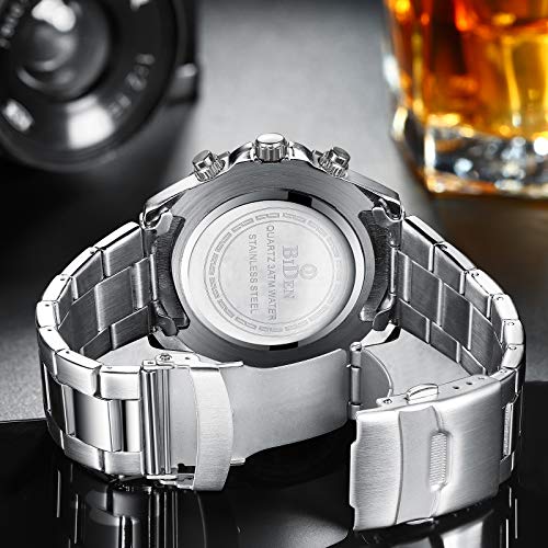 Relojes para Hombre cronógrafo de Acero Inoxidable Impermeable Fecha analógico Reloj de Cuarzo Moda Relojes para Hombre, Gold D, Pulsera