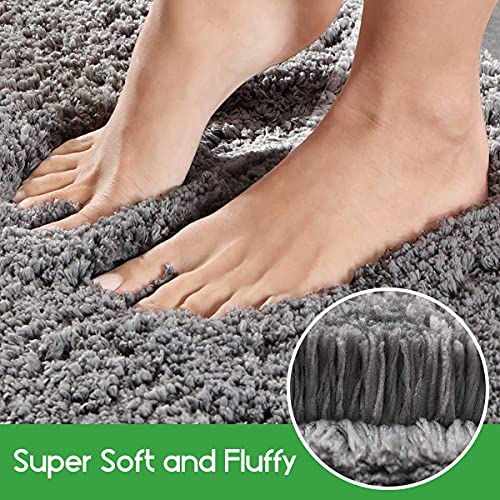 RenFox Alfombra de Baño de Microfibra Esponjosa Alfombra Baño Absorbente y Antideslizante Suave Alfombra de Ducha Lavable a Máquina 50x80x3cm (Gris Oscuro)