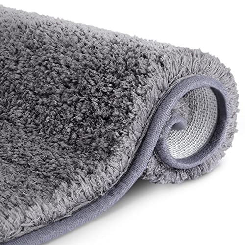 RenFox Alfombra de Baño de Microfibra Esponjosa Alfombra Baño Absorbente y Antideslizante Suave Alfombra de Ducha Lavable a Máquina 50x80x3cm (Gris Oscuro)