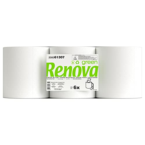 Renova Green Bobinas Secamanos | 6 Bobinas de 96 Metros | Papel Blanco 2 Capas | Certificado Ecolabel