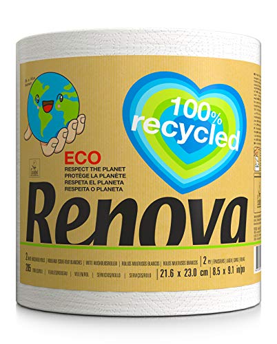 Renova Rollos de Cocina Recycled Gigarollo Ecológico, 1 Gigarrollo Equivalente a 10 Rollos de Cocina, Papel Reciclado & Certificado Ecolabel