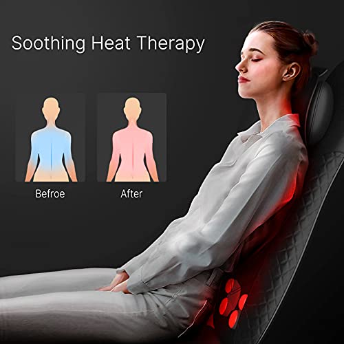 RENPHO Masajeador Espalda Electrico para Silla, Cojín de Masaje, Shiatsu Silla de Masaje con Calor para Toda la Espalda y Cuello, Altura Ajustable, Uso en Casa y Oficina