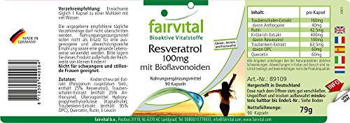 Resveratrol 100mg - Complejo antoxidante - Resveratrol + Quercetina + OPC y Rutina - 90 cápsulas - Calidad Alemana