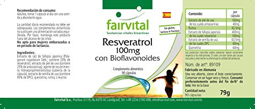 Resveratrol 100mg - Complejo antoxidante - Resveratrol + Quercetina + OPC y Rutina - 90 cápsulas - Calidad Alemana