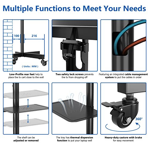RFIVER Soporte TV con Ruedas para TV de 23 a 60 Pulgadas Soporte Movil de Suelo para Television hasta 40 kg MAX VESA 400x400mm
