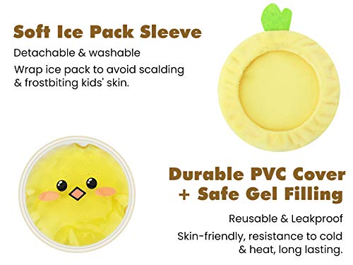 Rhino Valley Compresas de Hielo para Niños, 4 PZS Almohadillas de Refrigeración Reutilizables Terapia Frío Calor Estampado Lindo para Fiebre Dolor Lesiones Muelas Dientes Frente, Ciervo + Gallo