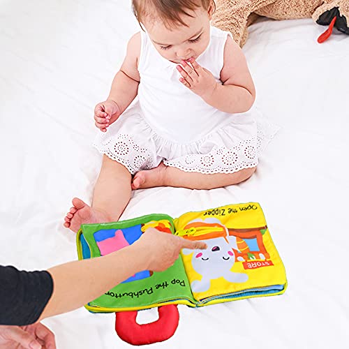 Richgv Libros Bebé, Libro Texturas Bebé Libro Suave para Bebés con como Atar Cordones,Abrir y Cerrar Cremallera,Libro Sensorial Libros de Tela para Bebes Recien Nacido Niños